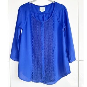 Maeve Anthropologie Purple Crochet Lace Blouse 3/4 Sleeve Size 2 Boho Office